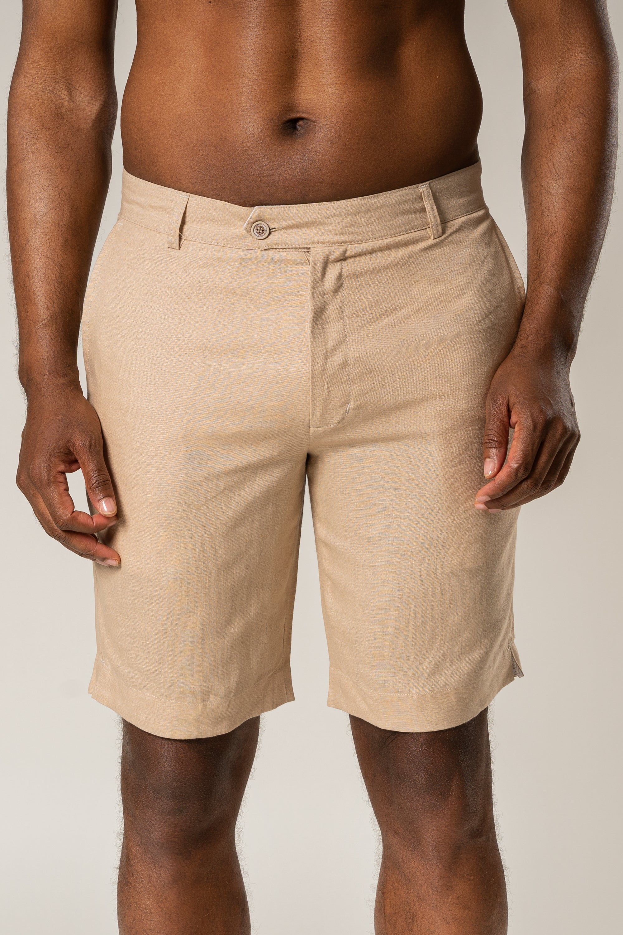European Flax Linen Bermuda Shorts - Gilded Beige