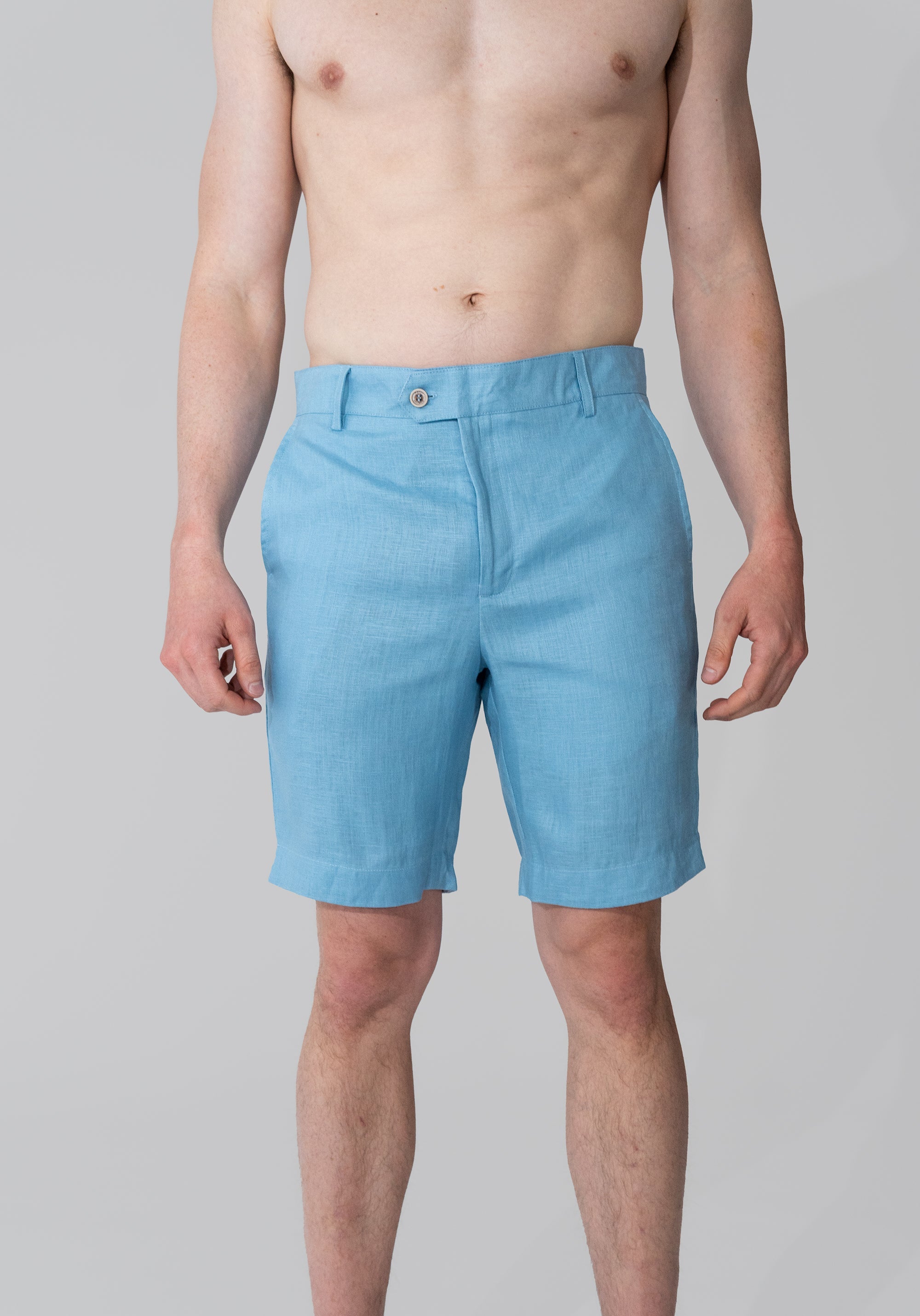 Linen Bermuda Shorts - Cool Blue
