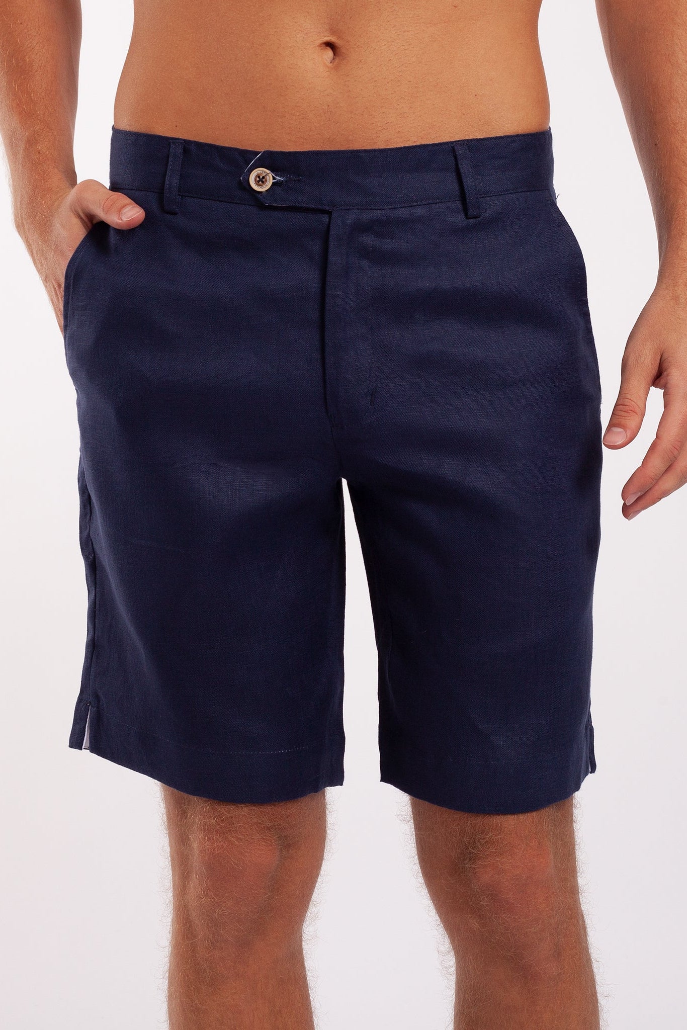 European Flax Linen Bermuda Shorts - Navy
