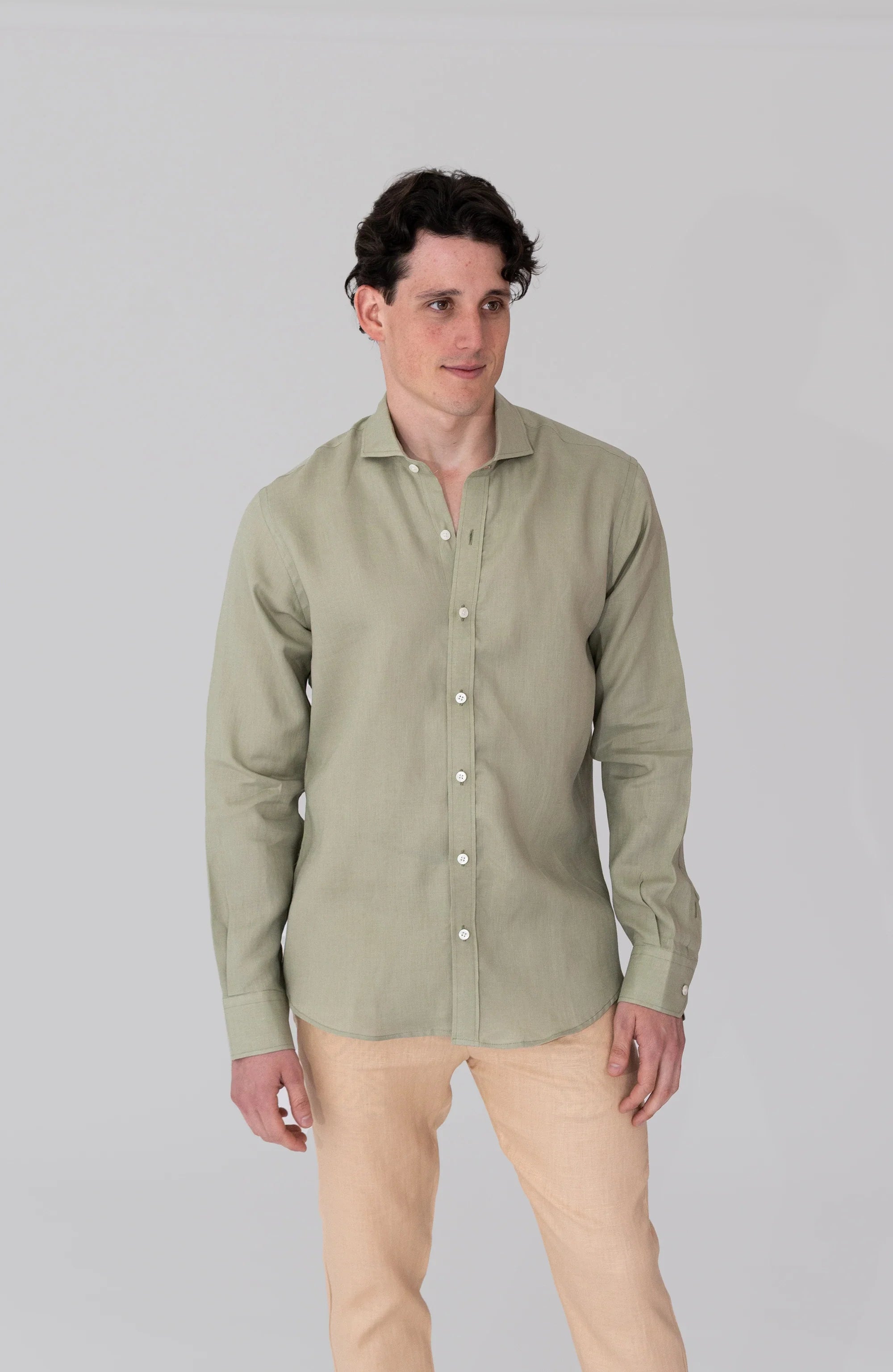 European Flax French Collar Linen Shirt - Tea