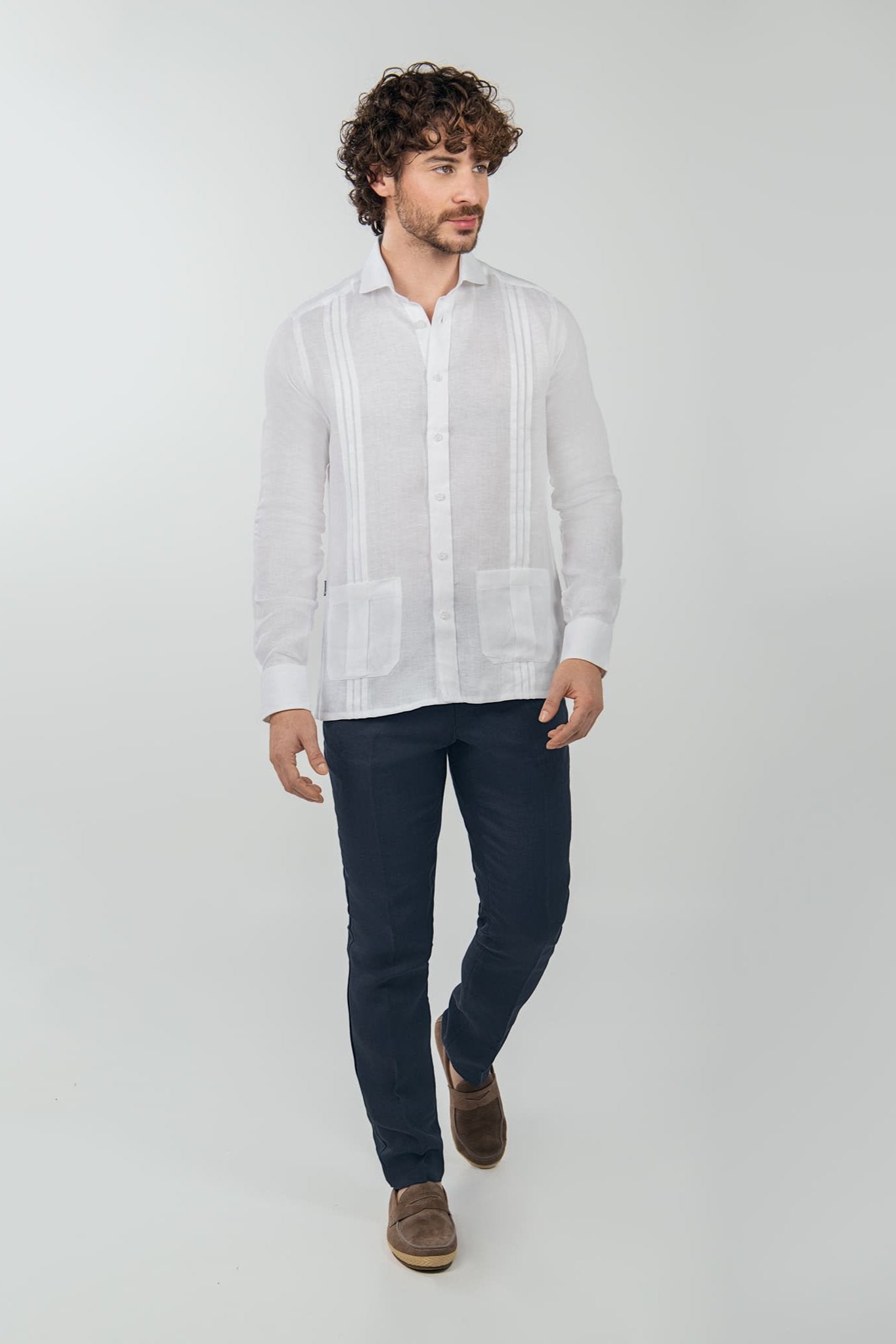 Pleated Guayabera with Pockets