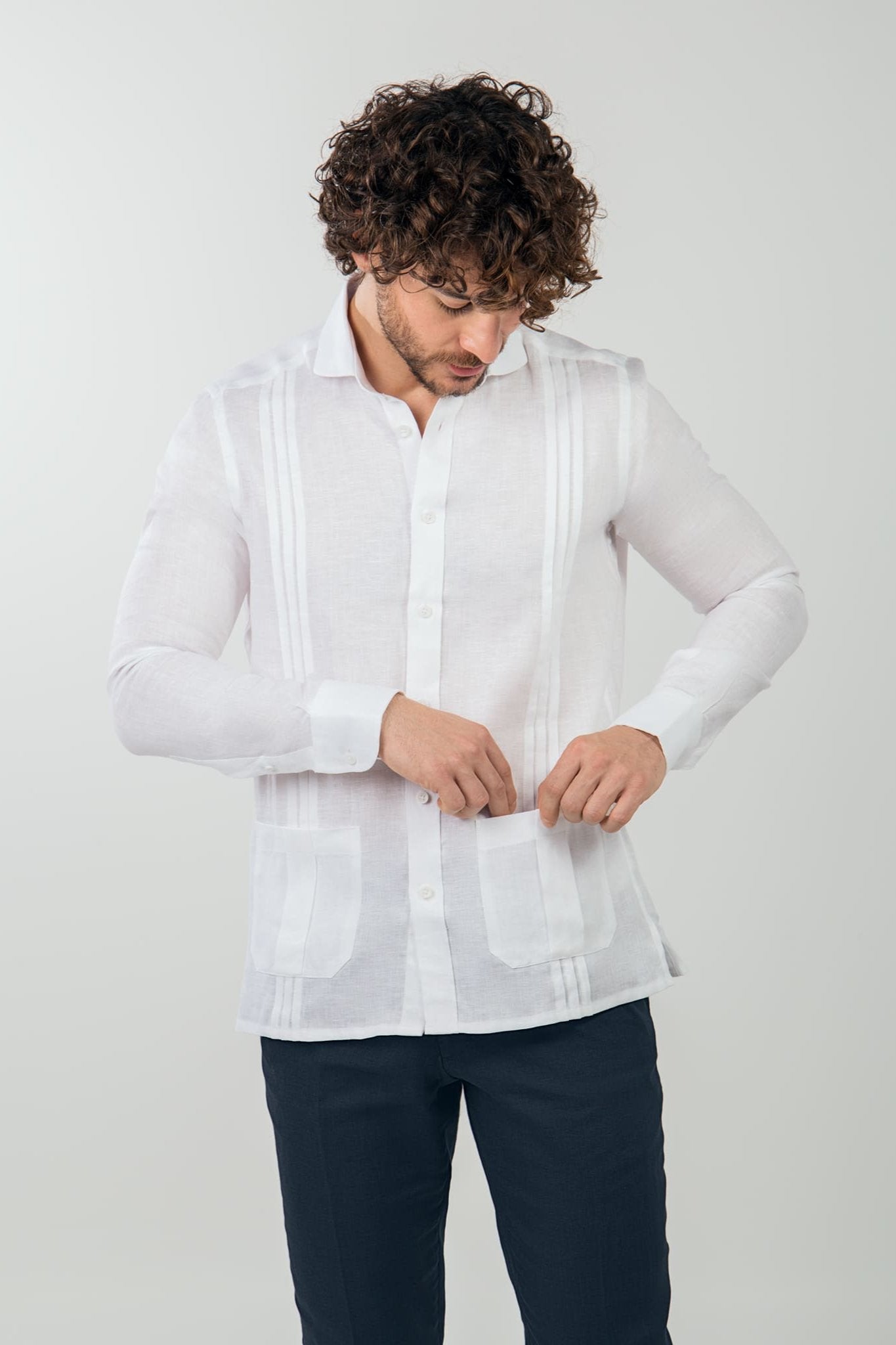 Pleated Guayabera with Pockets