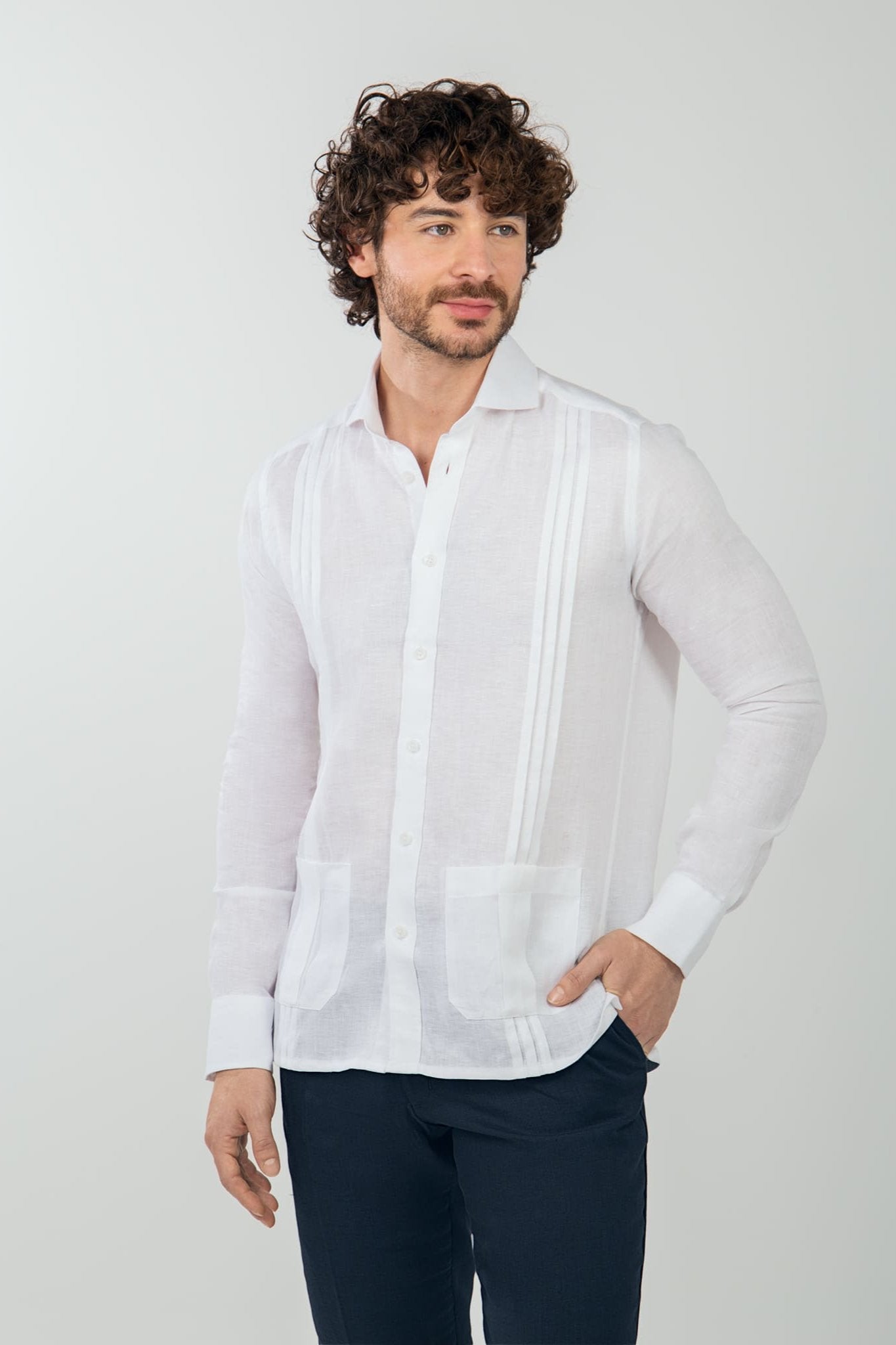 Pleated Guayabera with Pockets