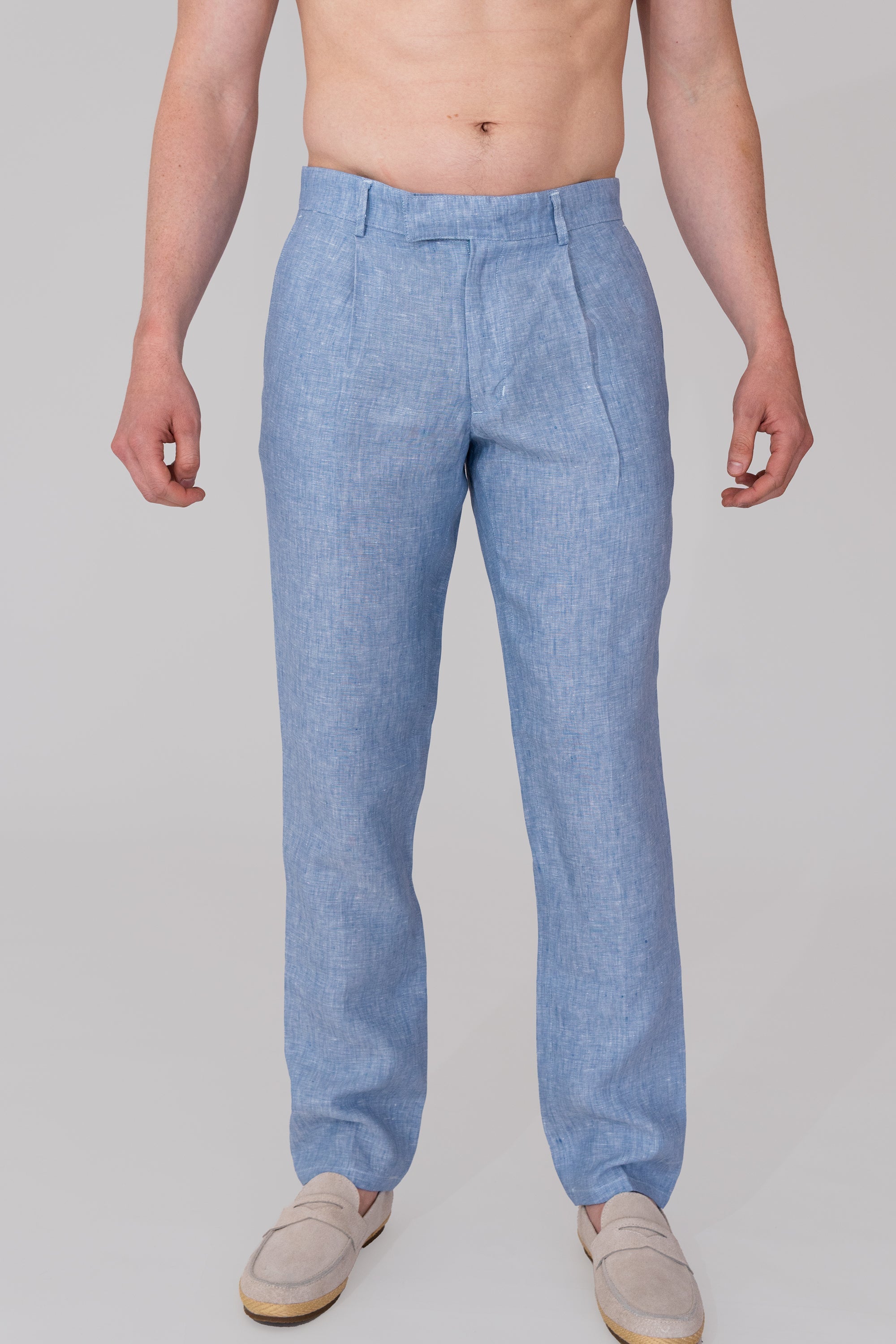 Pleated European Flax Linen Pants - Blue Jaspe