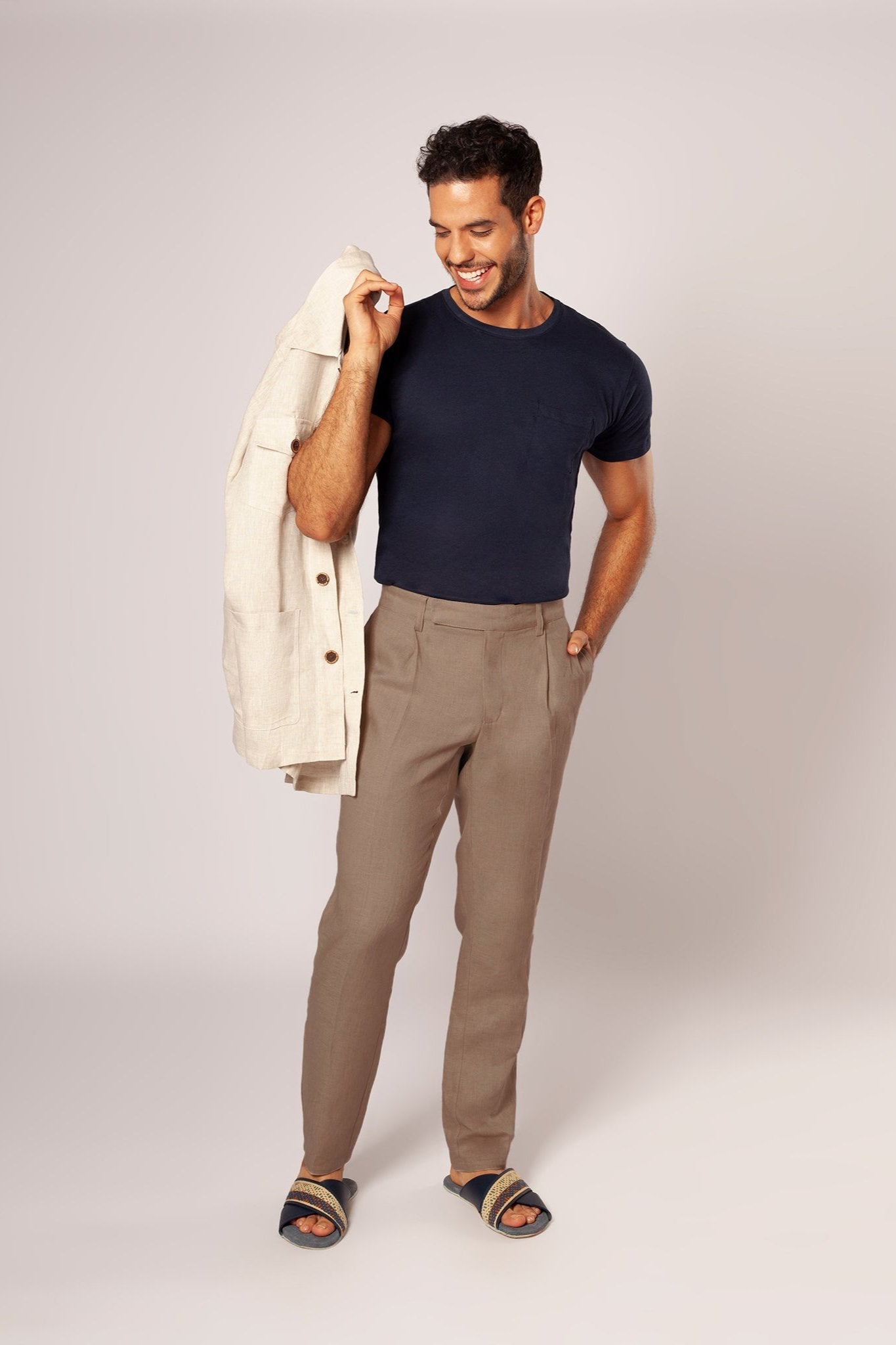 Pleated European Flax Linen Pants - Azure