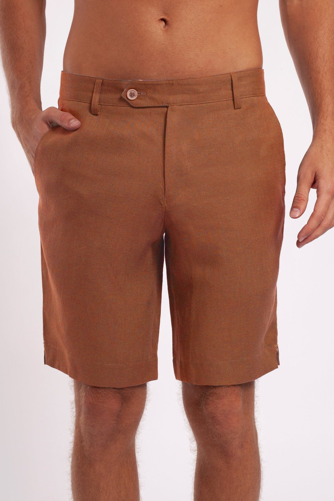 European Flax Linen Bermuda Shorts - Camel