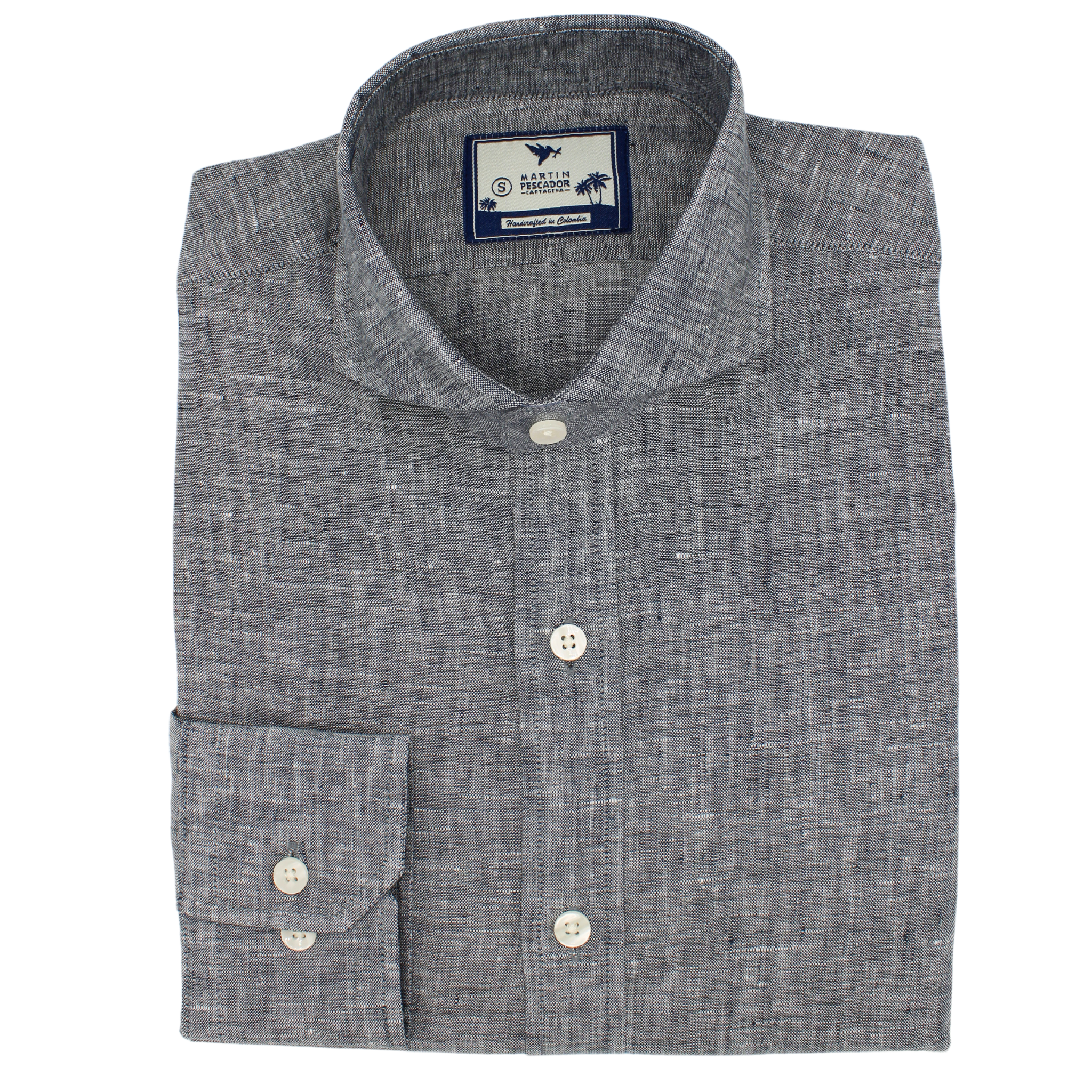 European Flax French Collar Linen Shirt - Grey Jaspeado
