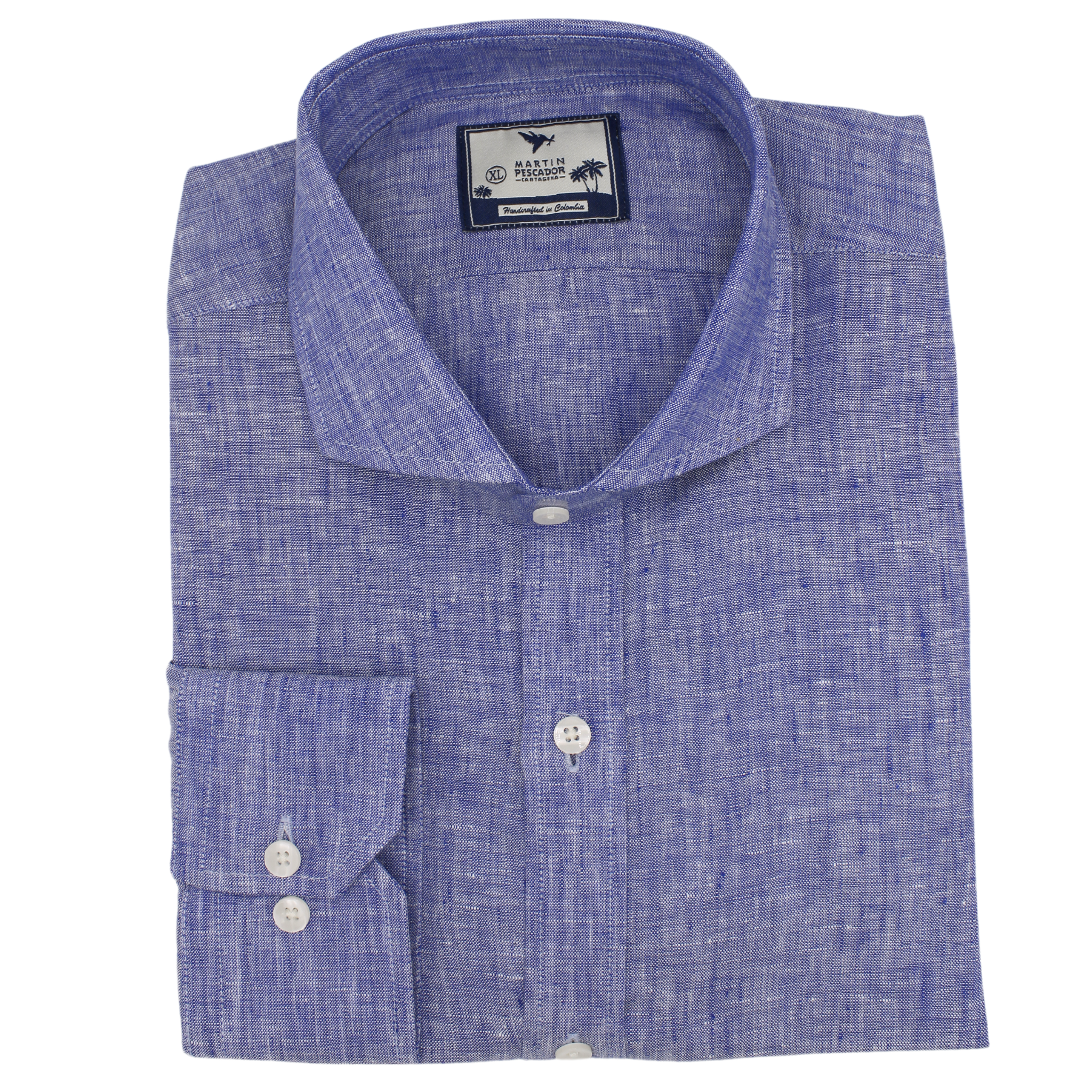 European Flax French Collar Linen Shirt - Royal Blue