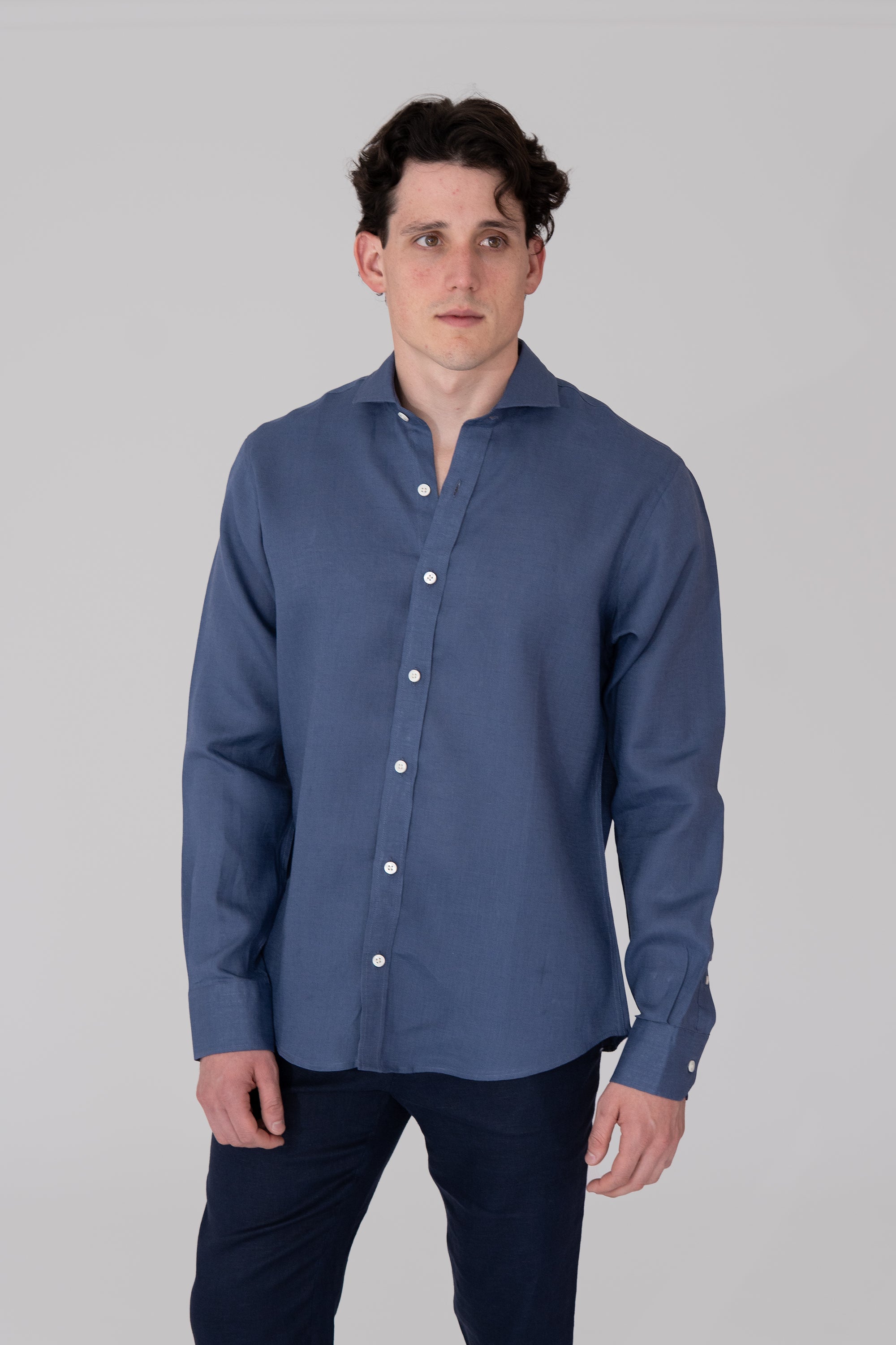 European Flax French Collar Linen Shirt - Aloe