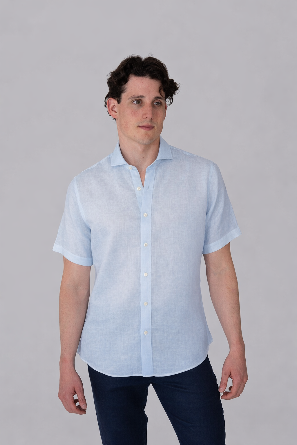 Short Sleeve French Collar Linen Shirt - European Flax