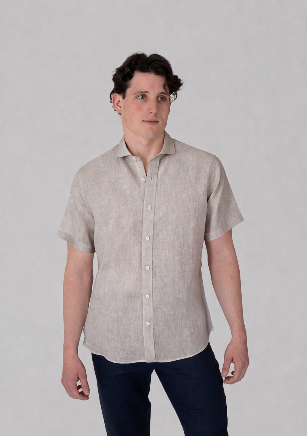 Short Sleeve French Collar Linen Shirt - European Flax
