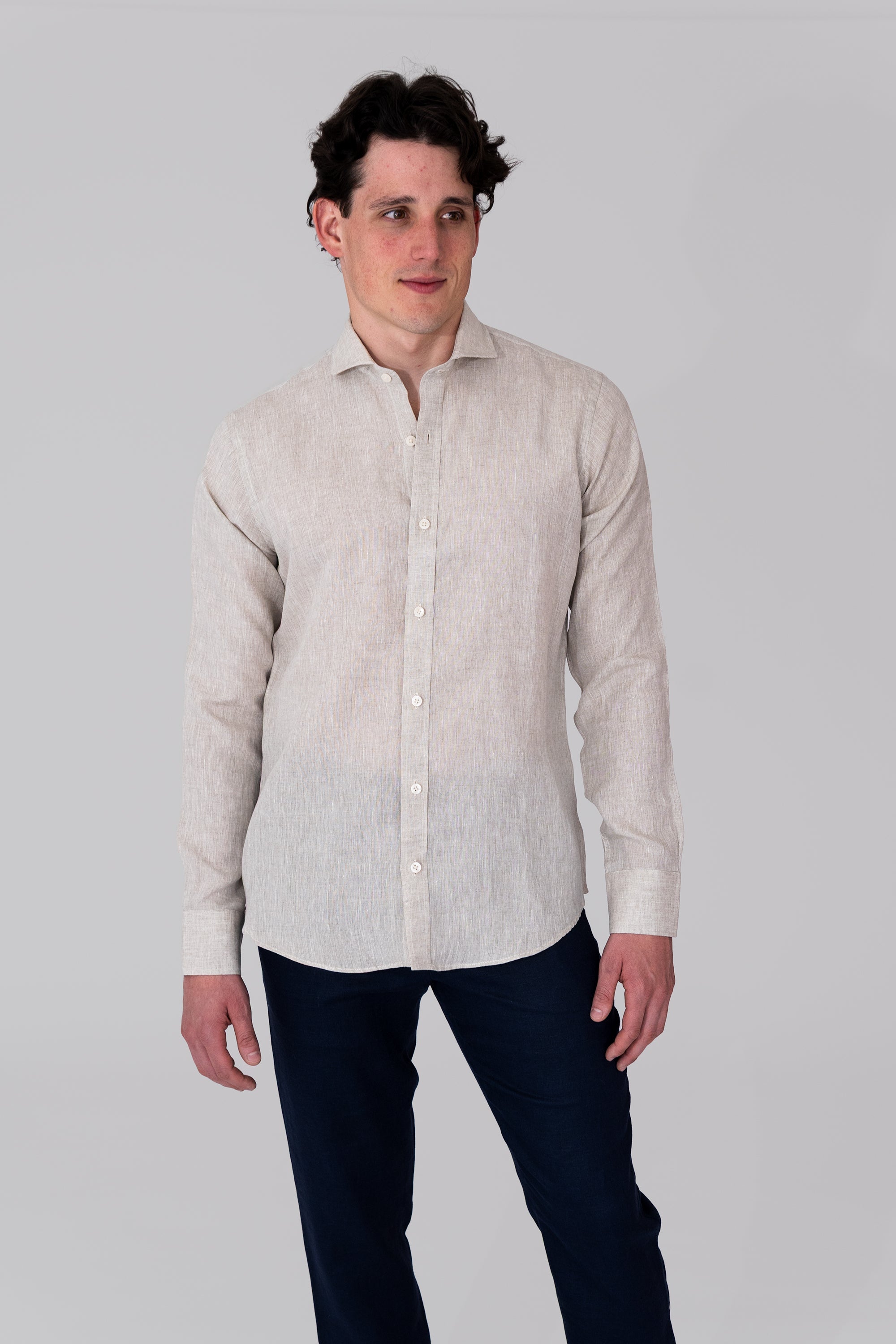 European Flax French Collar Linen Shirt - Semi Grey