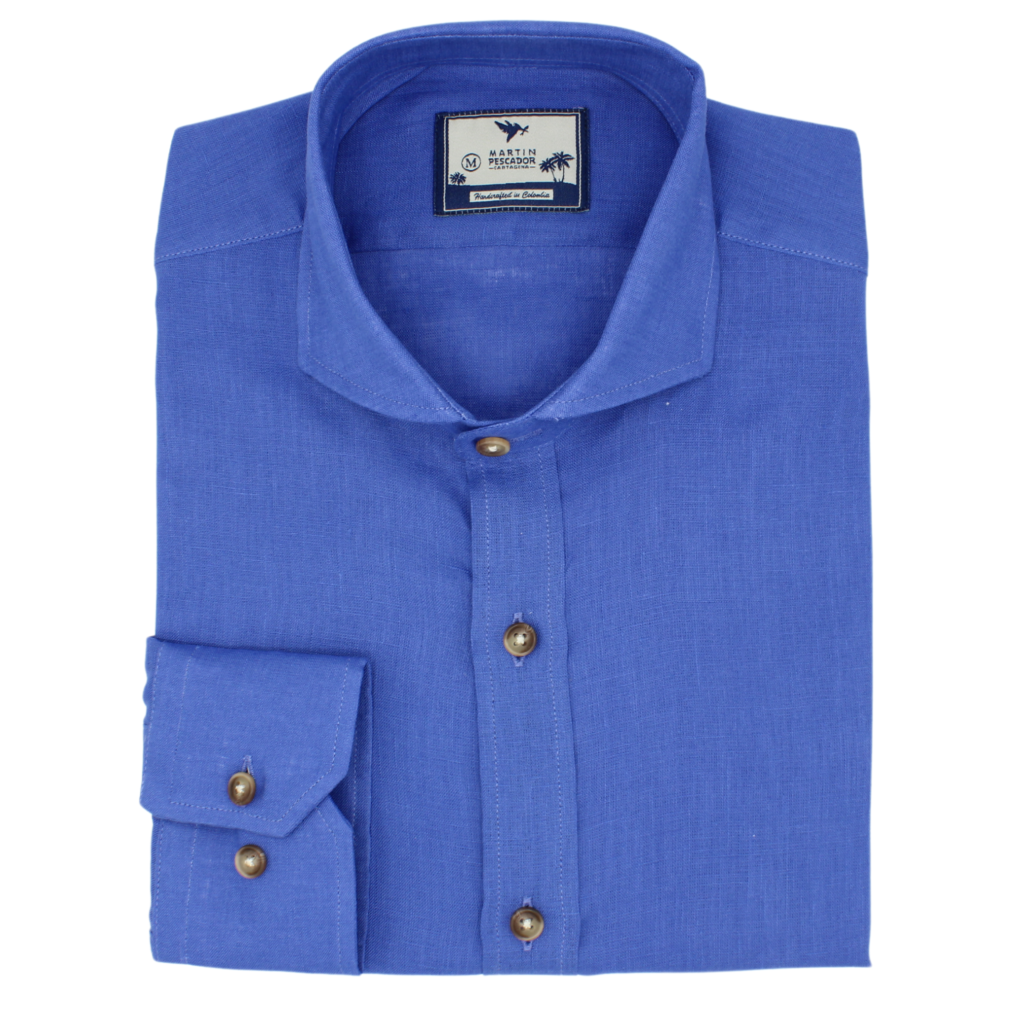 European Flax French Collar Linen Shirt - Sax Blue