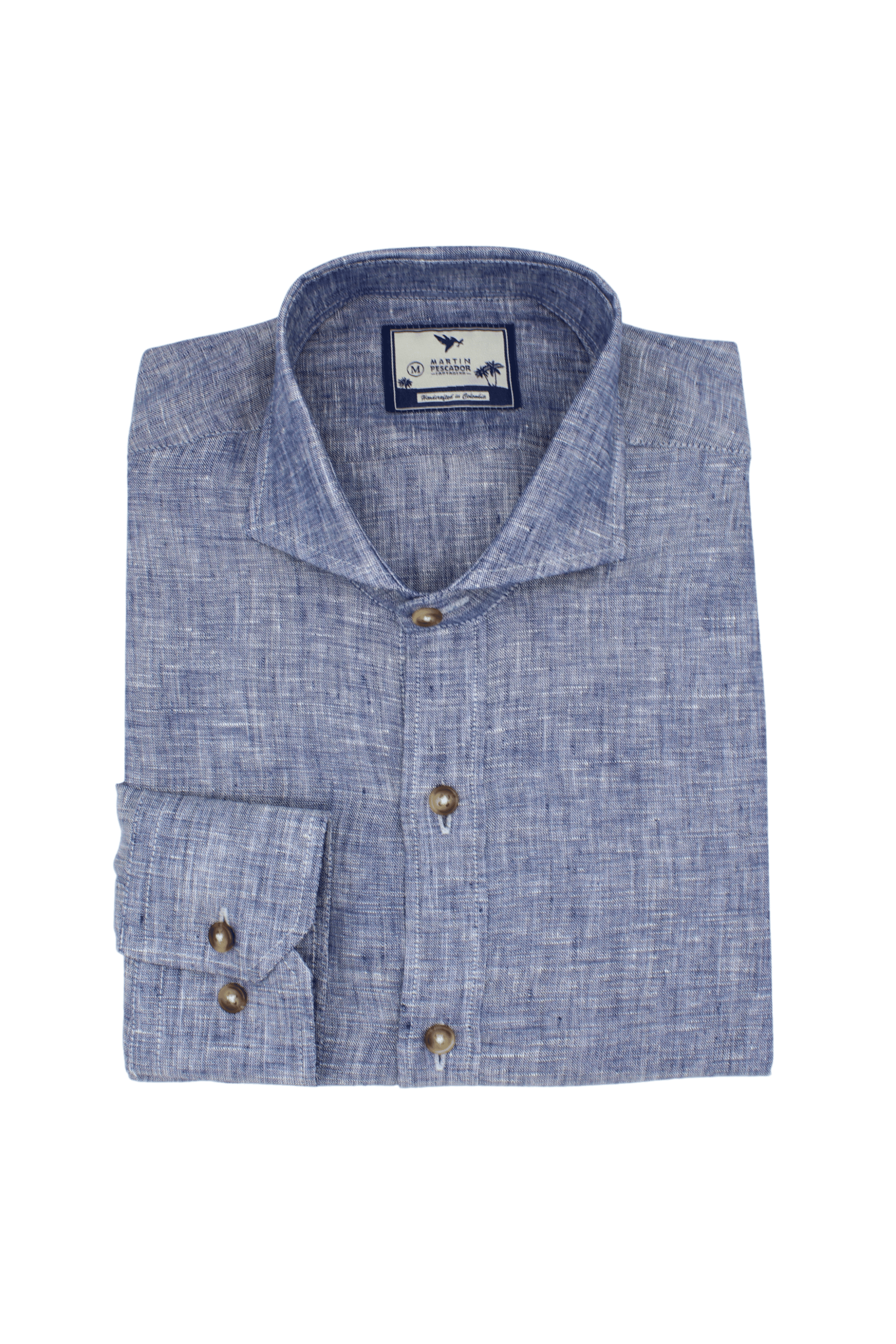 European Flax French Collar Linen Shirt - True Blue