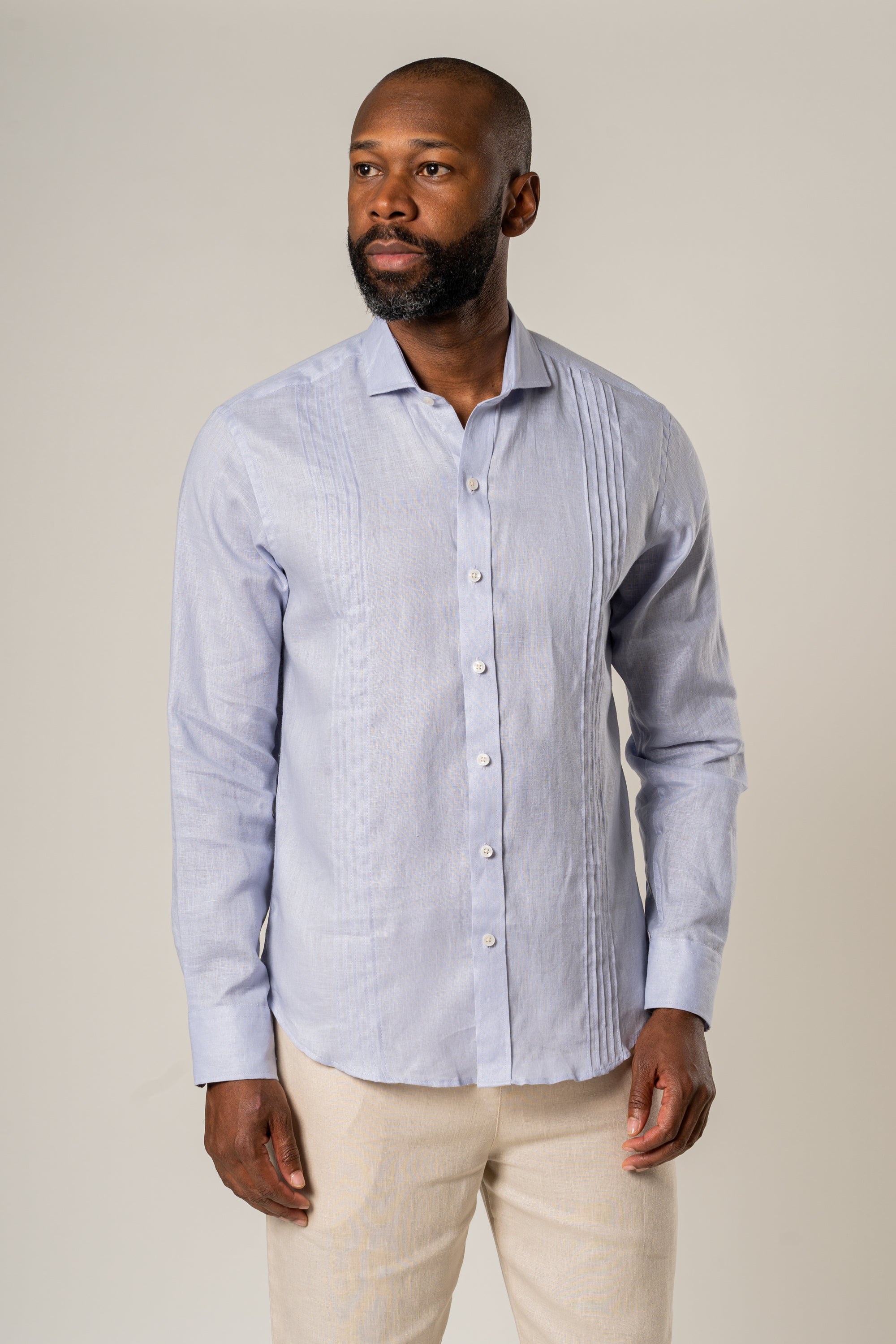 French Collar Linen Guayabera - Lilac Hint
