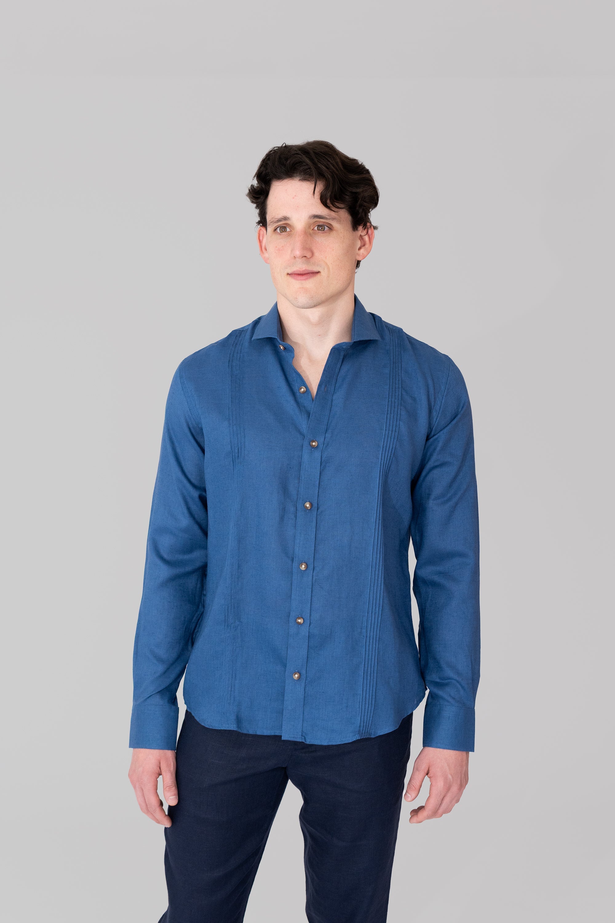 French Collar Linen Guayabera - Ink
