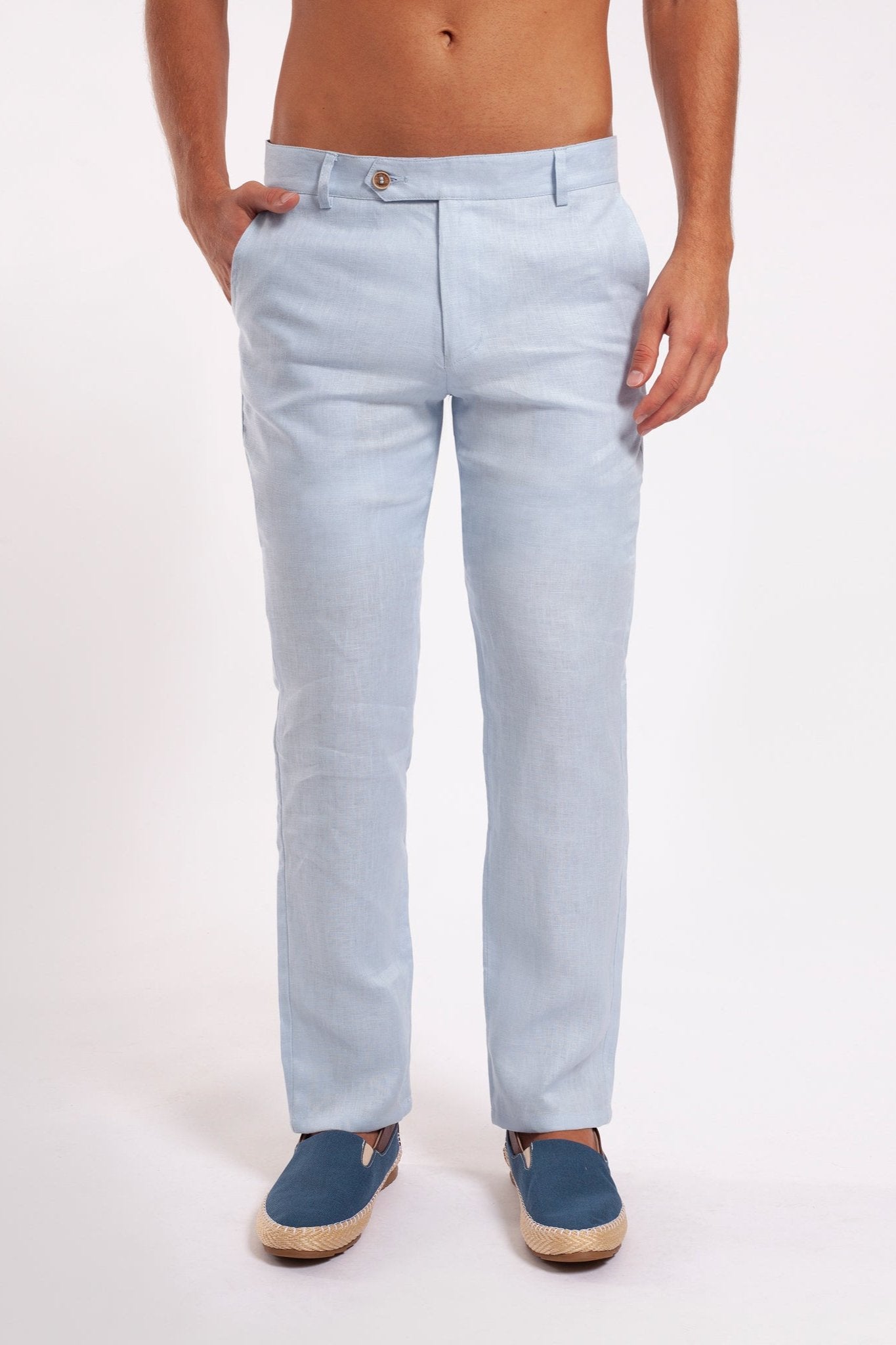 European Flax Linen Pants - Light Blue