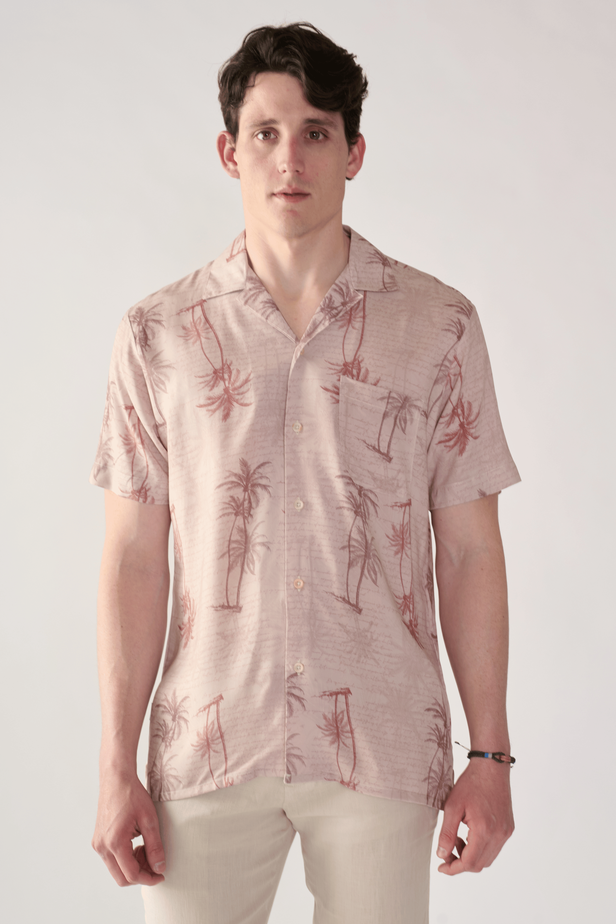 Ecovero Cuban Collar Shirt - Palms Tan