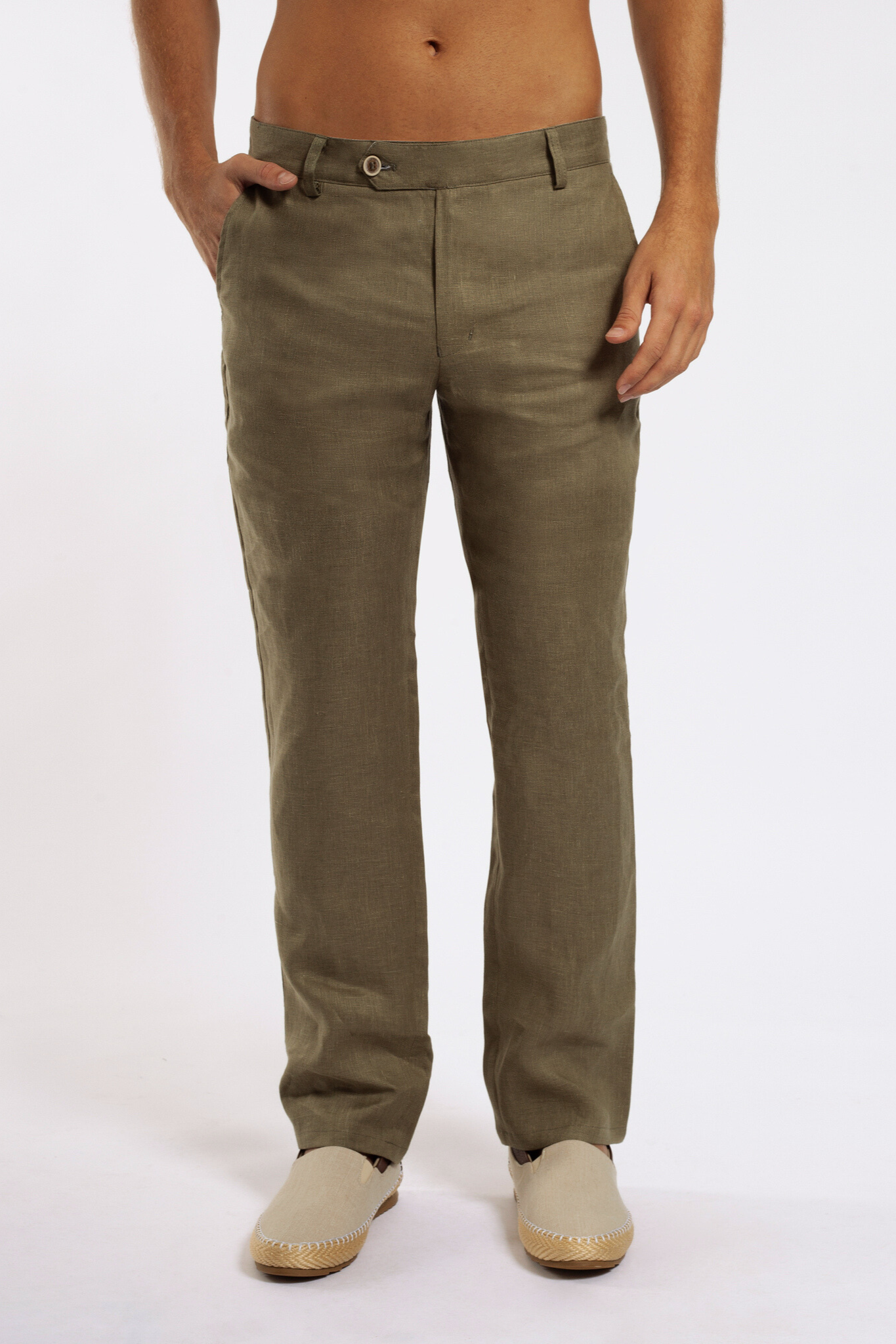 European Flax Linen Pants - Olive Khaki