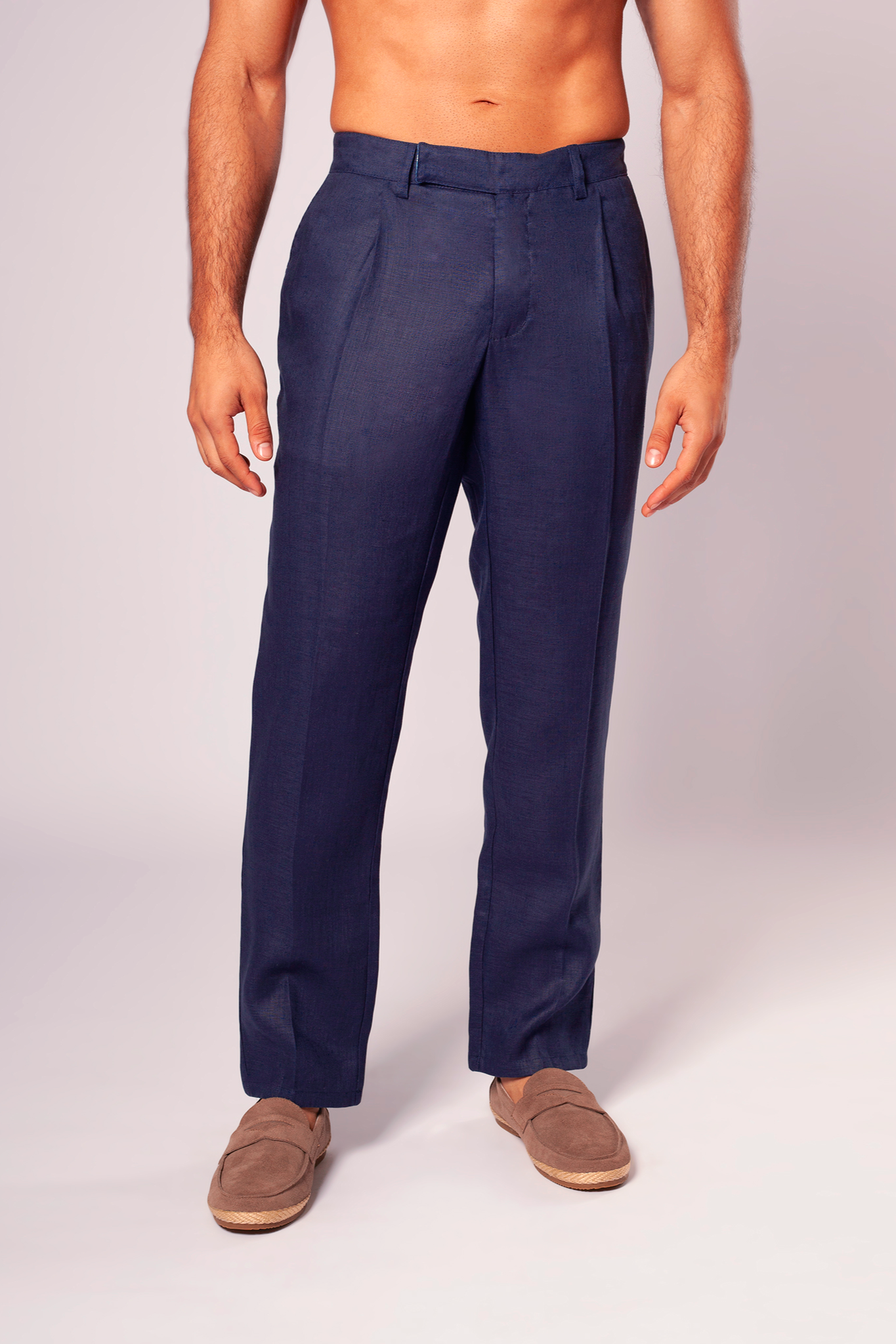 Pleated European Flax Linen Pants - Midnight Blue